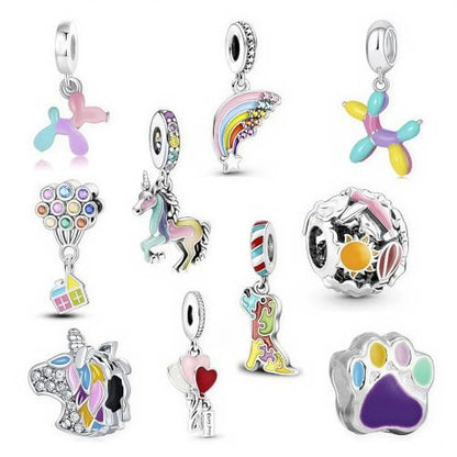 10 Pack Silver Bead Charms for Bracelets and Necklaces Pendant Dangle Beads Jewelry Gifts for Women Charm Set - color: Rainbow Animals