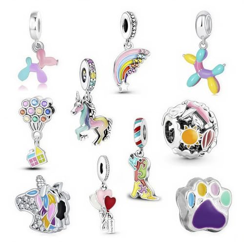 10 Pack Silver Bead Charms for Bracelets and Necklaces Pendant Dangle Beads Jewelry Gifts for Women Charm Set - color: Rainbow Animals