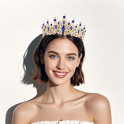 Tiaras and Crowns for Women Crystal Princess Tiaras Rhinestone Queen Crowns For Wedding Bridal Birthday Prom Pageant Party (Tiara 100) - color: Gold Blue