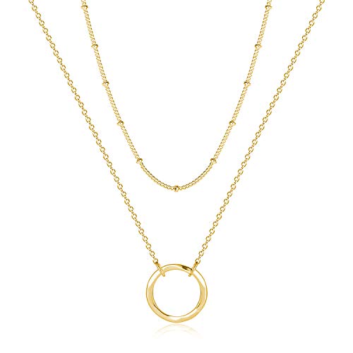 Fettero Pendant Necklace Gold Choker Layered Coin Open Karma Circle Full New Crescent Moon 14K Gold Plated Simple Dainty Necklaces for Women Jewelry Gift - style: Karma Circle / 2 Layer