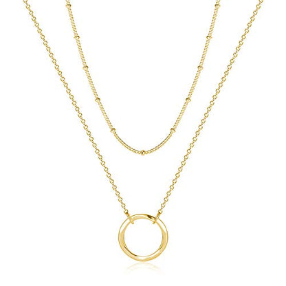 Fettero Pendant Necklace Gold Choker Layered Coin Open Karma Circle Full New Crescent Moon 14K Gold Plated Simple Dainty Necklaces for Women Jewelry Gift - style: Karma Circle / 2 Layer