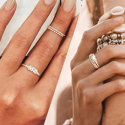 Stackable Rings for Women Set Dainty 14K Trendy Gold Plated Non Tarnish Stacking Cubic Zirconia Fashion Ring Jewelry Size 6 7 8 9 10 - style: 3pcs