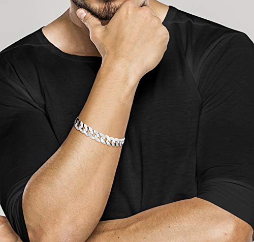 Miabella 925 Sterling Silver Italian 12mm Solid Diamond-Cut Cuban Link Curb Chain Bracelet, Jewelry For Men Made in Italy - style: Length 9 Inches