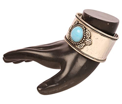Touchstone Indian Bollywood Desire Brass Base Exotic Workmanship Free Size Cuff Bracelet in Antique Gold Or White Or Copper Tone for Women. - style: D121 Turquoise