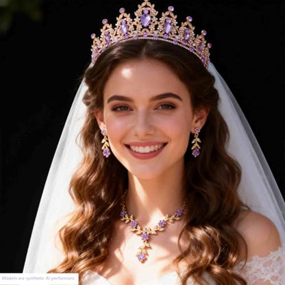 Kamirola Tiaras and Crowns for Women,Tiaras Earrings Necklace, Crystal Bridal Jewelry Set, Costume Party Halloween Prom Pageant Jewelry for Women(TR45) - color: Gold Purple