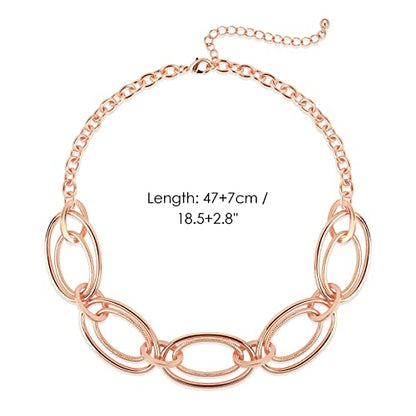 Gold Chunky Necklace for Women: Double Oval Link Statement Choker Necklace | 14k Gold Plated Loop Chain Trendy Fashion Jewelry for Daily Holiday Party - color: ROSE GOLD