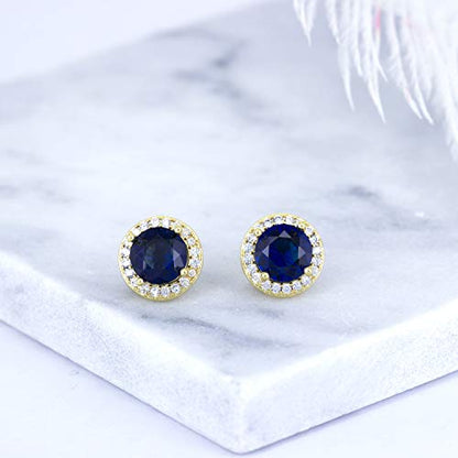 YOQUCOL 8MM Cubic Zirconia Crystal Clip On Stud Earrings Round Non Pierced Earrings for Women - color: Gold-Blue