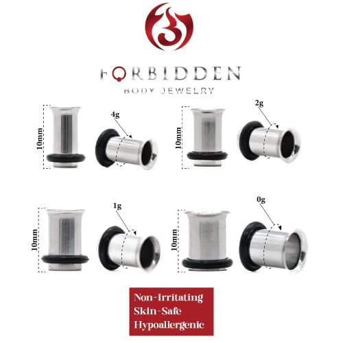 Forbidden Body Jewelry 12G-1 Inch Surgical Steel Single Flared Tunnel Plugs Plus O-Ring, Choose Pcs/Gauge - style: 8pcs: 4g/2g/1g/0g