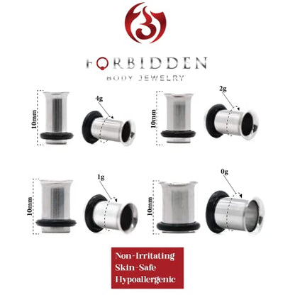 Forbidden Body Jewelry 12G-1 Inch Surgical Steel Single Flared Tunnel Plugs Plus O-Ring, Choose Pcs/Gauge - style: 8pcs: 4g/2g/1g/0g