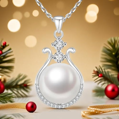 Pearl Necklace for Women, 11-11.5mm Single Freshwater Cultured Pearl Pendant, 18K Gold Plated 925 Sterling Silver Jewelry, Genuine Premium AAA Top Grade Real Pearl, Anniversary Christmas Birthday Gifts for Women Mom Wife - color: White Gold