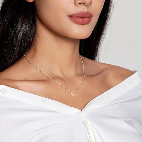 HERIER Cute Heart Necklace Dainty 18k Gold Plated Tiny Heart Pendant Choker Necklaces Small Gold Love Open Heart Chain Necklace for Women Simple Gold Necklace for Women Trendy Jewelry - color: Heart Necklace-Silver