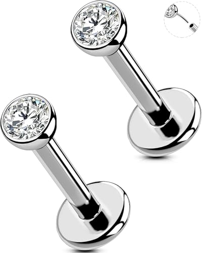 2Pcs Silver 20G/18G/16G Threadless Nose Stud Flat Back Earrings 316L Surgical Steel CZ Daity Nose Helix Cartilage Tragus Conch Labret Medusa Monroe Piercing Jewelry-Multiple Sizes & Gauges - size: 2PCS, 16g 5mm, 3mm CZ