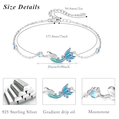 925 Sterling Silver Bohemia Hawaiian Beach Mermaid Floral Bracelet Birthday Graduation Gifts for Women with Gifts Box - style: 11A-Mermaid