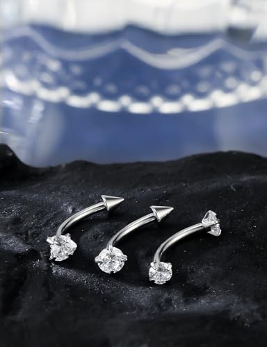 16G Eyebrow Ring Piercing Jewelry Surgical Steel Internal Thread CZ Heart Star Vertical Labret Lip Ring Rook Daith Earrings Belly Button Ring Piercing Jewelry for Women Silver Black Gold - color: Silver, size: 16G, 10mm Length, 3mm CZ