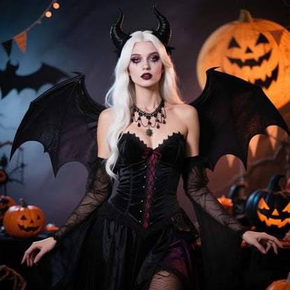 Todenb Gothic Choker Witch Necklace for Women Lace Vampire Collar Necklace Y2K Goth Black Zirconia Pendant Necklaces Halloween Dark Bridal Vampire Witch Party Jewelry Accessories - style: Style-B