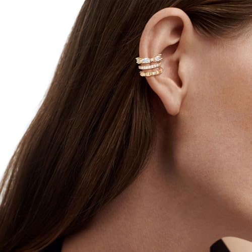 Ear Cuffs Non Piercing for Women 14K Gold Plated Ear Cuff Earrings Colorful Cubic Zirconia Paved Trendy Cartilage Earring Jewelry | Single - color: White, Gold