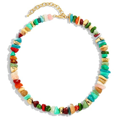 Colorful Irregular Beaded Necklace for Women Resin Jewelry Gift | Trendy Statement Bead Choker Necklaces Summer Beach Boho Charm Accessories Stuff - color: Rainbow