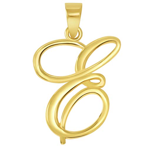 Jewelry America Solid 14k Yellow Gold Elegant Script Letter Cursive Initial Pendant - A to Z - style: E