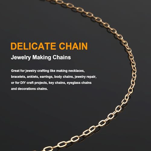 KYUNHOO 32.8FT/10M KC Gold Plated Iron Jewelry Making Chains Small Paperclip Chain Spool on Roll for Craft Making with Lobster Clasps and Jump Rings - color: Thin Paperclip Gold