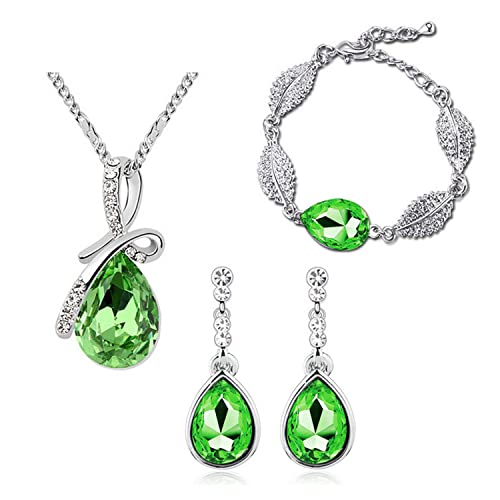 4 Pieces Fashion Teardrop Crystal Rhinstone Pendant Necklace Earring Bracelet Jewelry Set for Women Lady Wedding Birthday Party Prom Gifts - color: Green