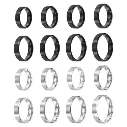 MECCANIXITY Stainless Steel Ring, Plain Ring Blanks Matte Brushed Wedding Bends for Men Women - color: Black/Silver