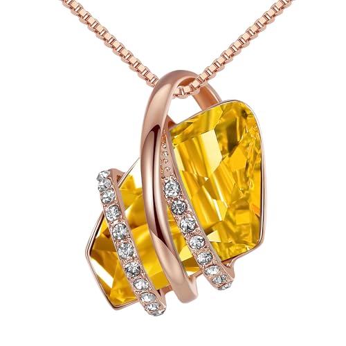 Leafael Wish Stone Pendant Necklace with Birthstone Crystal, 18K Rose Gold Plated/Silvertone, 18" + 2" - color: 111-November-Citrine Yellow-Rose Gold Plated