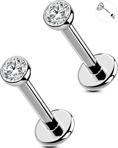 2Pcs Silver 20G/18G/16G Threadless Nose Stud Flat Back Earrings 316L Surgical Steel CZ Daity Nose Helix Cartilage Tragus Conch Labret Medusa Monroe Piercing Jewelry-Multiple Sizes & Gauges - size: 2PCS, 16g 6mm, 4mm CZ