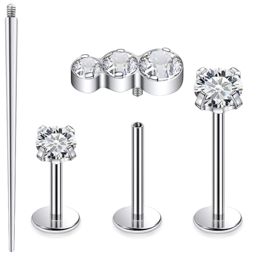 20G 18G 16G Astm F136 Titanium Internal Thread Flat Back Earrings Nose Studs Tragus Forward Helix Conch Cartilage Lobe Earring Stud Medusa Labret Monroe Lip Ring Piercing Jewelry For Women Men - color: Silver, size: 18G-6MM/7MM/8MM Bar-Style 1