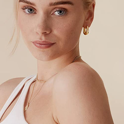 PAVOI Gold Hoop Earrings for Women, 14K Gold Plated Small Chunky Hoops | 925 Sterling Silver Posts, Lightweight Hoops, Small Hoop Earrings for Women, Gold Hoops - color: White Gold