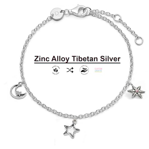 Heather's cf Star Charms for Jewelry Making Silver Tibetan Star Moon Snowflake Pendants Non Tarnish Metal Earring Charm for Bracelets Necklaces Earrings DIY Jewelry Making Supplies - color: Silver Moon - 79Pc