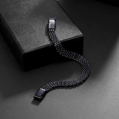 Mens Bracelet-Stainless Steel Magnetic Clasp Franco Chain Bracelets for Men - color: C-Black