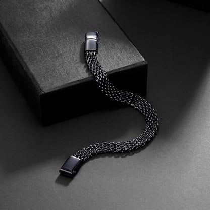 Mens Bracelet-Stainless Steel Magnetic Clasp Franco Chain Bracelets for Men - color: C-Black