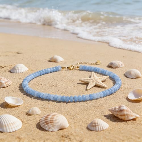 Beaded Necklace for Women,Natural Gemstone Necklace for Women,Colorful Bead Choker Necklace Handmade Surfer Beach Necklace Trendy Jewelry Gift for Women - style: 5x8MM Aquamarine
