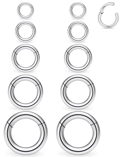 20G-2G Surgical Steel Hinged Clicker Septum Nose Rings Gauges Earrings Seamless Hoops Eyebrow Lip Ring Cliker Helix Tragus Daith Rook Earrings for Women Men - color: Silver, size: 16G 14G 12G 8G 6G