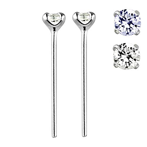 Pierced Owl - 22G Sterling Silver CZ Crystal Gem Prong Set Bendable Nose Stud - color: Clear & Purple - Set of 2
