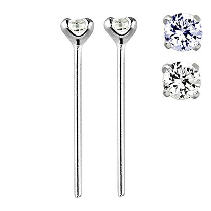 Pierced Owl - 22G Sterling Silver CZ Crystal Gem Prong Set Bendable Nose Stud - color: Clear & Purple - Set of 2