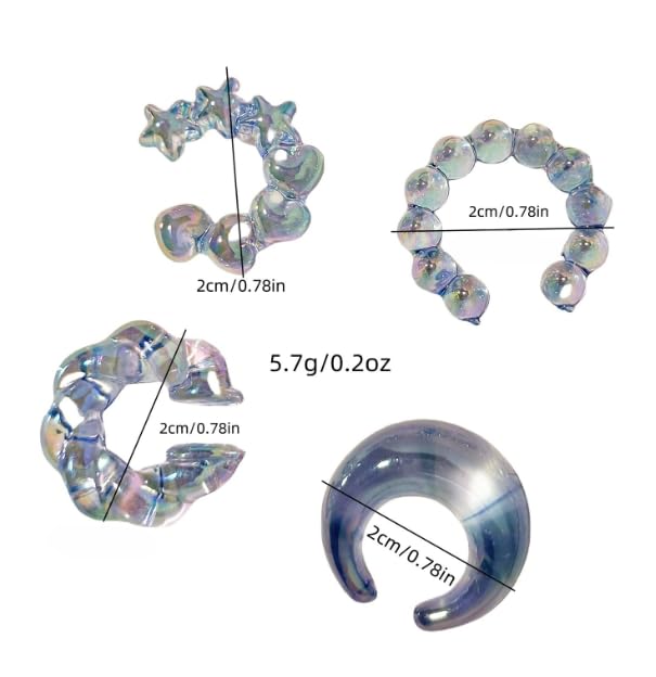 4-Piece No-Piercing-required Ear Cuff Set - Colorful Creative Resin Ear Bone Clips for Women Unique Jewelry for Daily - color: D