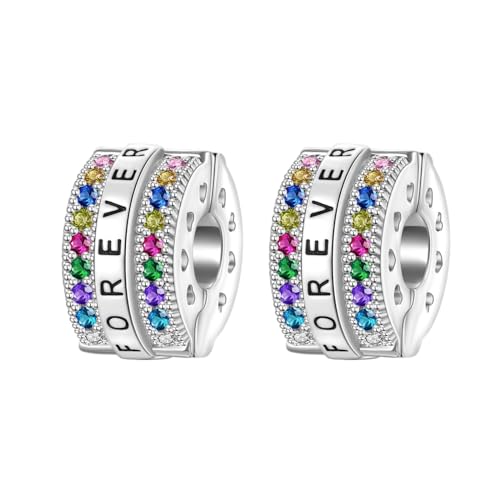 DALARAN Stopper Beads for Bracelets 925 Sterling Silver Clip Spacer Charm Bracelet Stoppers - style: 2Pcs Colorful Charm Stoppers