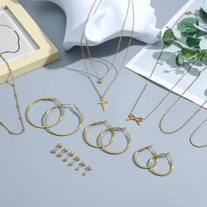 NEWITIN 61 Pieces Rose Gold Jewelry Set for Women Fashion Costume Jewelry | Bohemian Jewelry, Inlaid Cubic Zirconia, Gold Plated Necklace Bracelets Rings Earrings Set for Women Party Daily, Women Gifts - color: Yellow