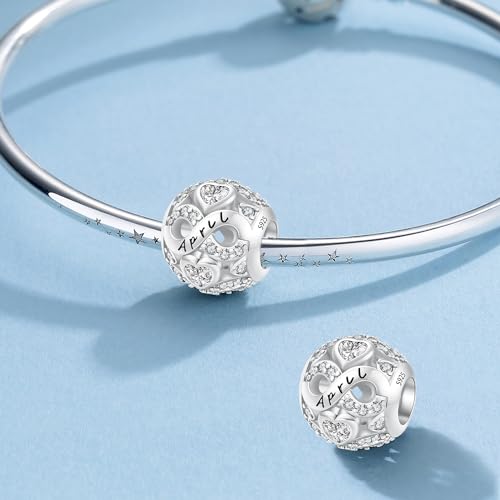 MICOO 925 Sterling Silver Jan-Dec Birthstone Charms For Bracelets and Necklaces, Original DIY Bead Charms With Cubic Zirconias Jewelry Birthday Gifts For Women. - color: 4-April Birthstone charm