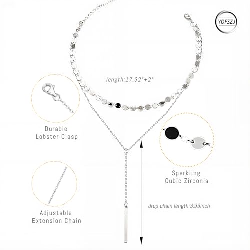 14K Gold Plated Y Necklace for Women – Dainty Lariat Long Pendant Chain, Layered Drop Necklace for V Neck Dress, Simple Sexy Cleavage Jewelry Gifts for Women - color: Silver - Double layered - Sugar cube