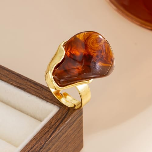 Irregular Amber Resin Vintage Statement Open Ring for Women Knuckle Retro Chunky Geometric Acrylic Transparent Finger Rings Adjustable Aesthetic Y2k Thick Stackable Prom Costume Jewelry Gifts