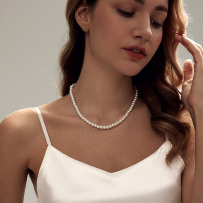 Zeffy Pearl Necklace 4MM/6MM/8MM Dainty Round Imitation Pearl Choker Necklace Wedding Pearl Necklace Delicate Jewelry for Women Simple Bridesmaid Jewelry Gifts - style: 6mm Gold Pearl Necklace(14"+2")