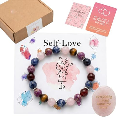 8MM Beaded Stretch Bracelet Gift Set-Natural Healing Crystal | Handmade, Ideal Gift,Unisex, Various Natural Stone ,For Healing&Stress Relief&Money&Protection, For Meditation & Yoga - color: Pink
