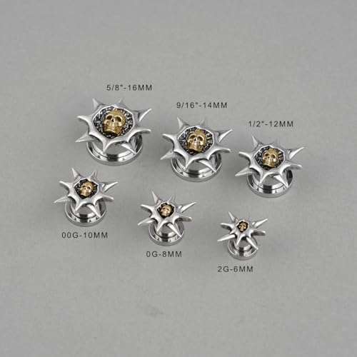 COOEAR Stainless Steel Ear Tunnel and Plug, Flesh Gauges for Earrings, Industrial Gears Design Piercing Expander Stretchers. - color: S8743G, size: 0g (8mm)