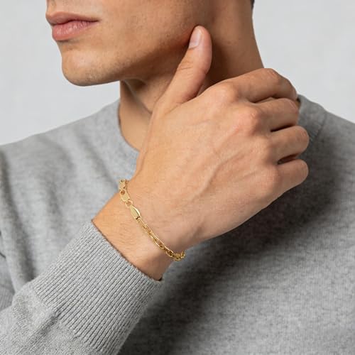14K Gold Bracelet for Women Men Paperclip Bracelet for Womens | 14K Gold Bracelets for Women Trendy Clean Oval Links Mens Bracelets Stackable Bracelets Jewelry 6.5/7/7.5/8/9in