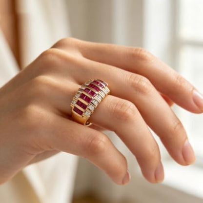 Bold Oversized Inlaid Garnet Crystal Multicolor Simulated Gemstone Statement Ring for Women Eye-catching Cocktail Daily Stackable Finger Jewelry