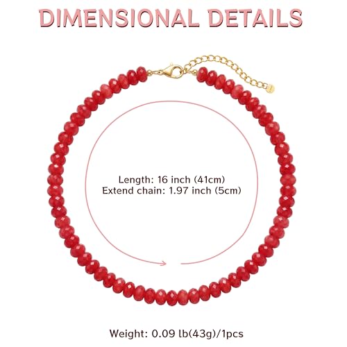 Joya Love Colorful Gemstone Beaded Necklaces For Women Trendy Rainbow Natural Stone Boho Handmade Stainless Steel Waterproof Strand Necklaces Jewelry For Women Gift - color: Red
