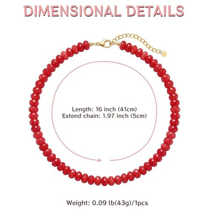 Joya Love Colorful Gemstone Beaded Necklaces For Women Trendy Rainbow Natural Stone Boho Handmade Stainless Steel Waterproof Strand Necklaces Jewelry For Women Gift - color: Red