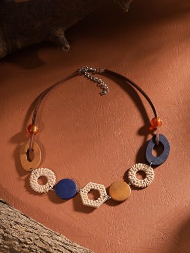 MINACHI Handmade Braided Necklace for Women, Wooden Beads, Rattan Charm, Vintage Style, Gift Jewelry - style: Necklace NECK.006